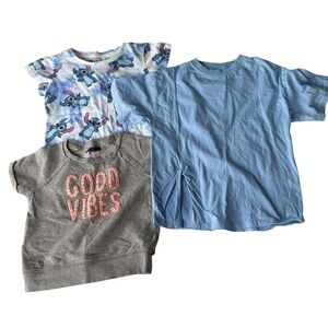 Girls Lot of 3 Graphic Tees Bundle Disney Stitch Gap Zara Blue Gray Size 6 7 M